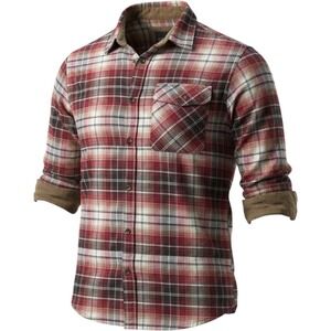 CQR Mens Flannel Shirt 2XL Tall Red Plaid Corduroy Trim Long Sleeve Button Down